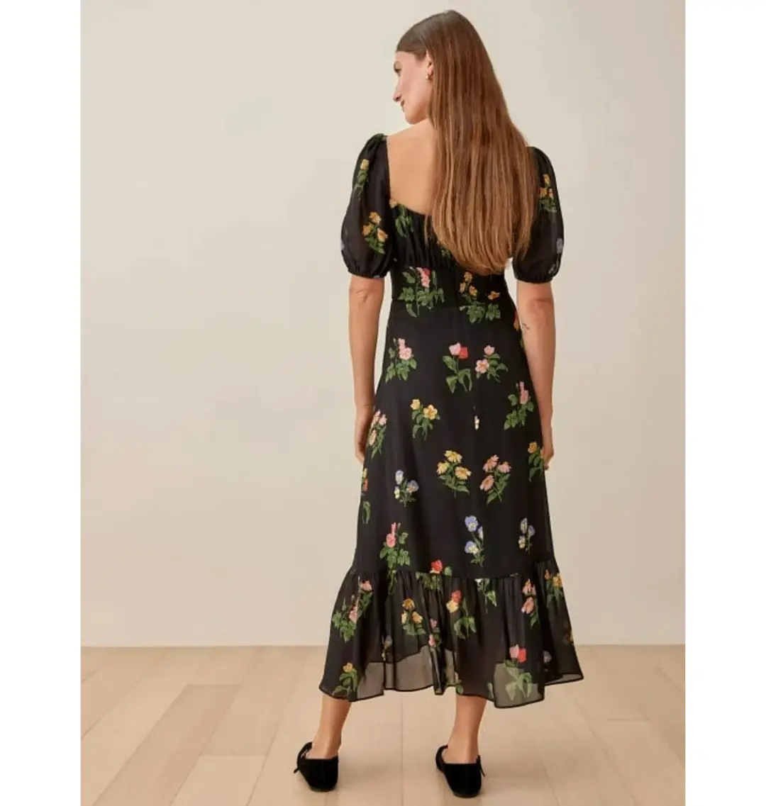 Reformation Charlee Dress Black Floral Size UK 12 for rent on The Volte - main image