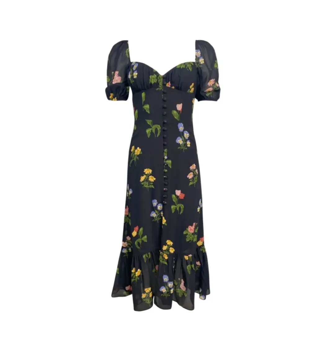 Reformation Charlee Dress Black Floral Size UK 12 for rent on The Volte - main image