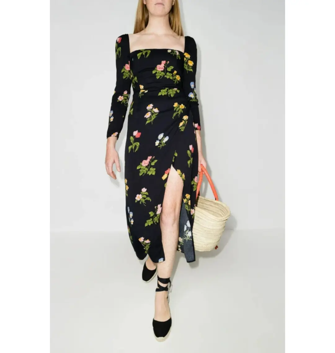 Reformation Hilda Dress Black Floral Size UK 12 for rent on The Volte - main image