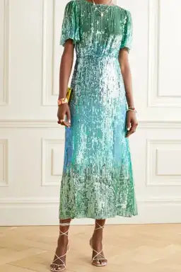 RIXO Rent Venus Turquoise Sequin Midi Dress Size UK 12 for rent on The Volte - image 2