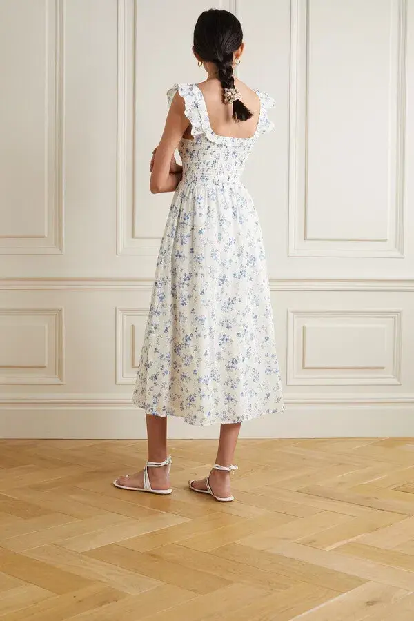 Reformation Noreen Midi Dress Blue Floral Size S / UK 8 for rent on The Volte - main image