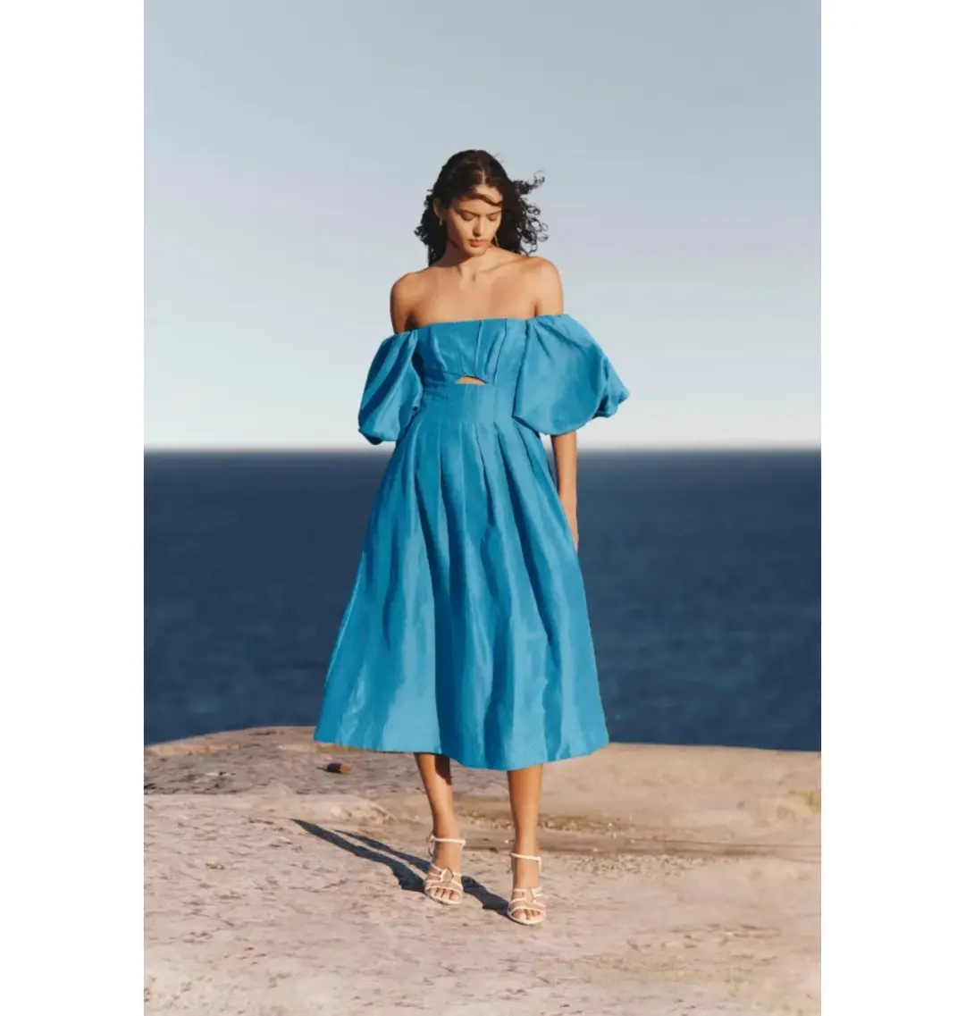 Aje Eugenie Midi Dress Azure Blue Size UK 10 for rent on The Volte - main image