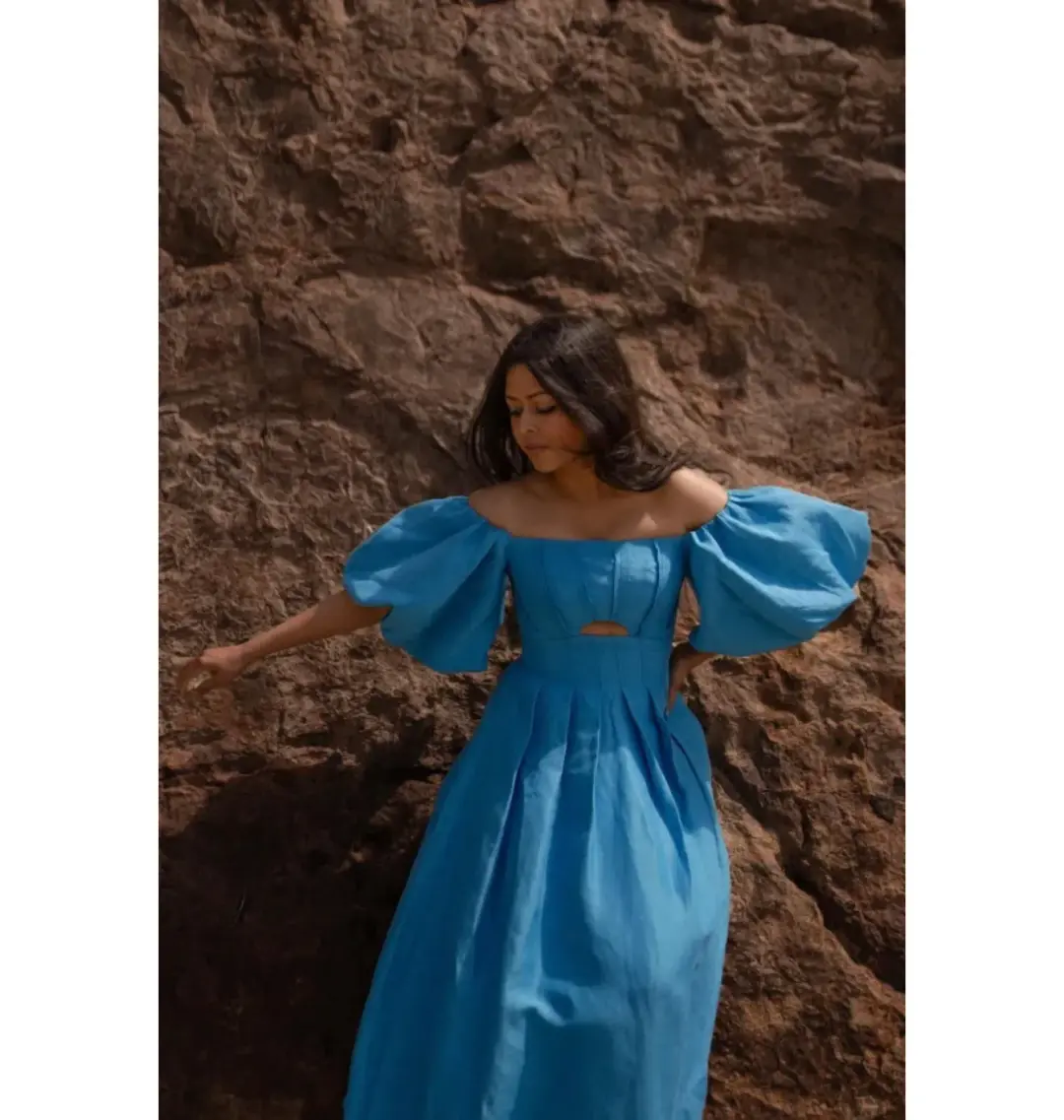 Aje Eugenie Midi Dress Azure Blue Size UK 10 for rent on The Volte - main image