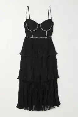 Self Portrait Diamante Embellished Tiered Chiffon Midi Dress Black Size 12 for rent on The Volte - image 3