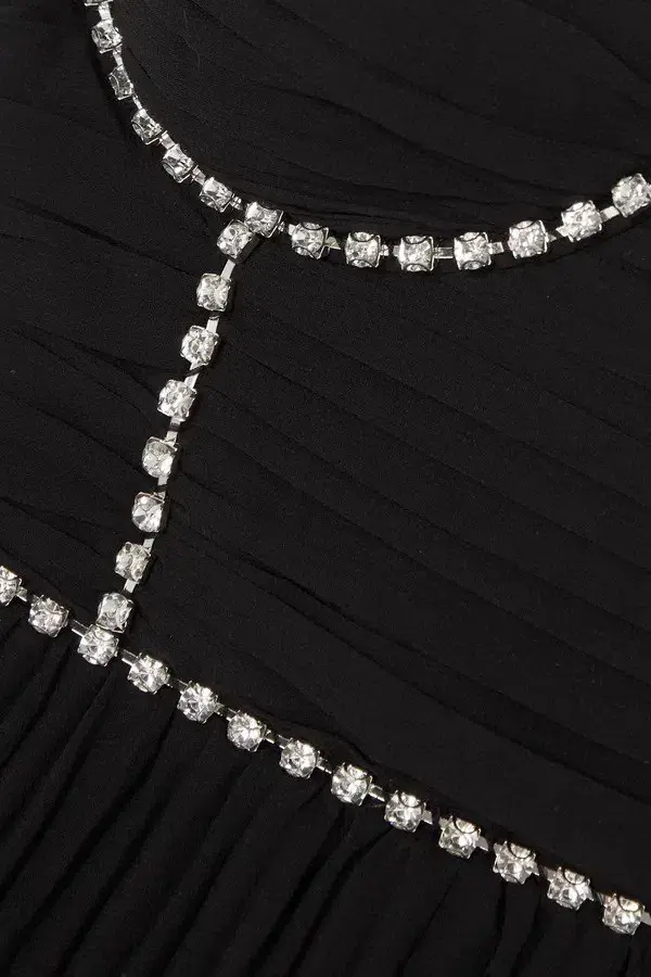 Self Portrait Diamante Embellished Tiered Chiffon Midi Dress Black Size 12 for rent on The Volte - main image