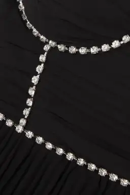 Self Portrait Diamante Embellished Tiered Chiffon Midi Dress Black Size 12 for rent on The Volte - image 4