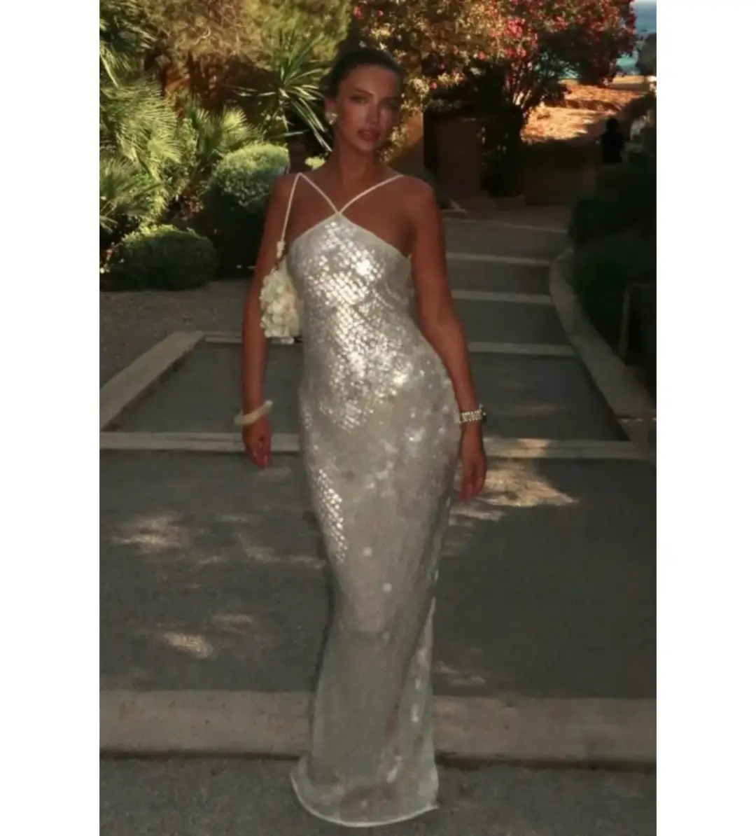 Rat & Boa Emmanuella Dress White Sequin Size M/UK 10 for rent on The Volte - main image