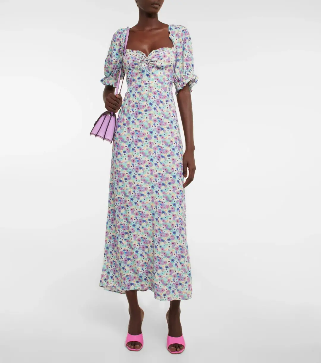 Rixo Montenegro Midi Dress Lilac Ink Floral Size M / UK 12 for rent on The Volte - main image