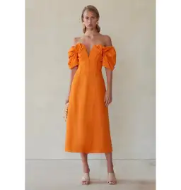 Cult Gaia Muna Off Shoulder Midi Dress Orange Size UK 12 for rent on The Volte - image 1