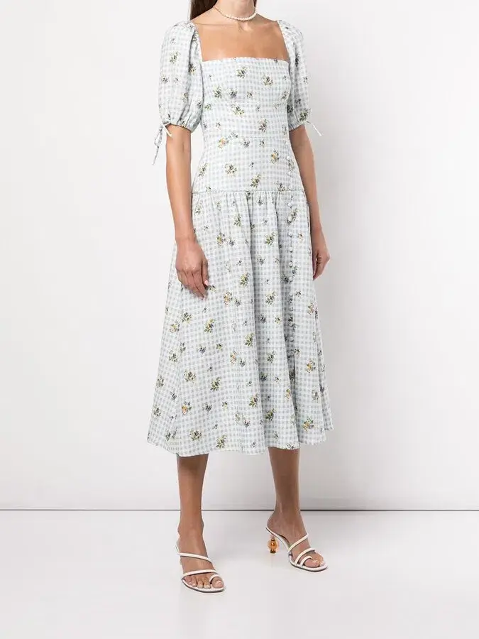 Reformation Melony Linen Midi Dress Floral Size UK 12 for rent on The Volte - main image
