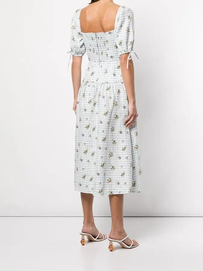 Reformation Melony Linen Midi Dress Floral Size UK 12 for rent on The Volte - main image