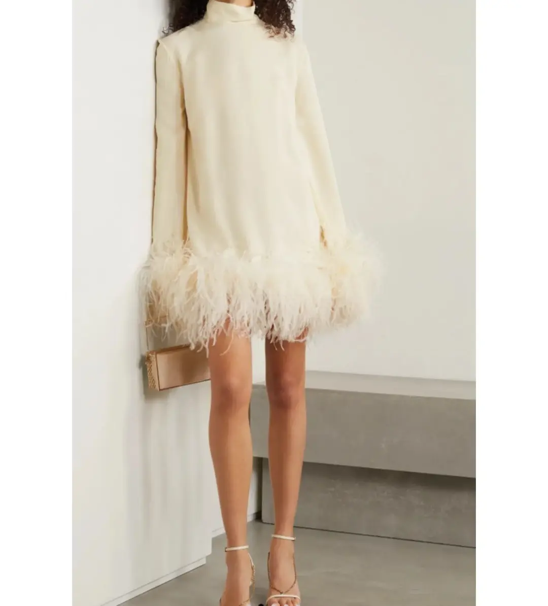 Taller Marmo Gina feather Mini Dress Ivory Size 8 for rent on The Volte - main image