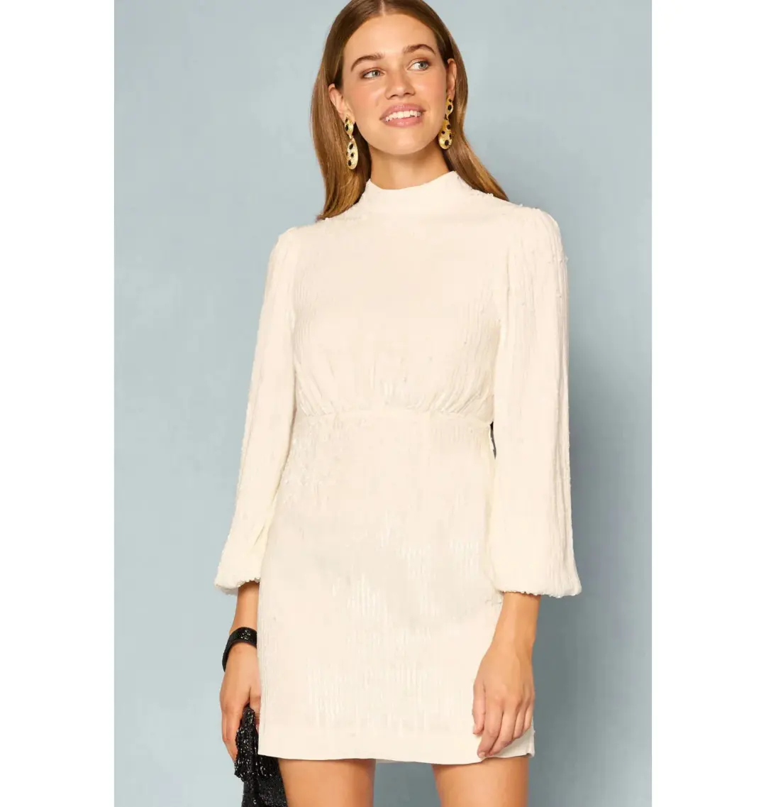 Rixo Lara Sequinned Mini Dress in Ivory Sequin Size UK 12 for rent on The Volte - main image