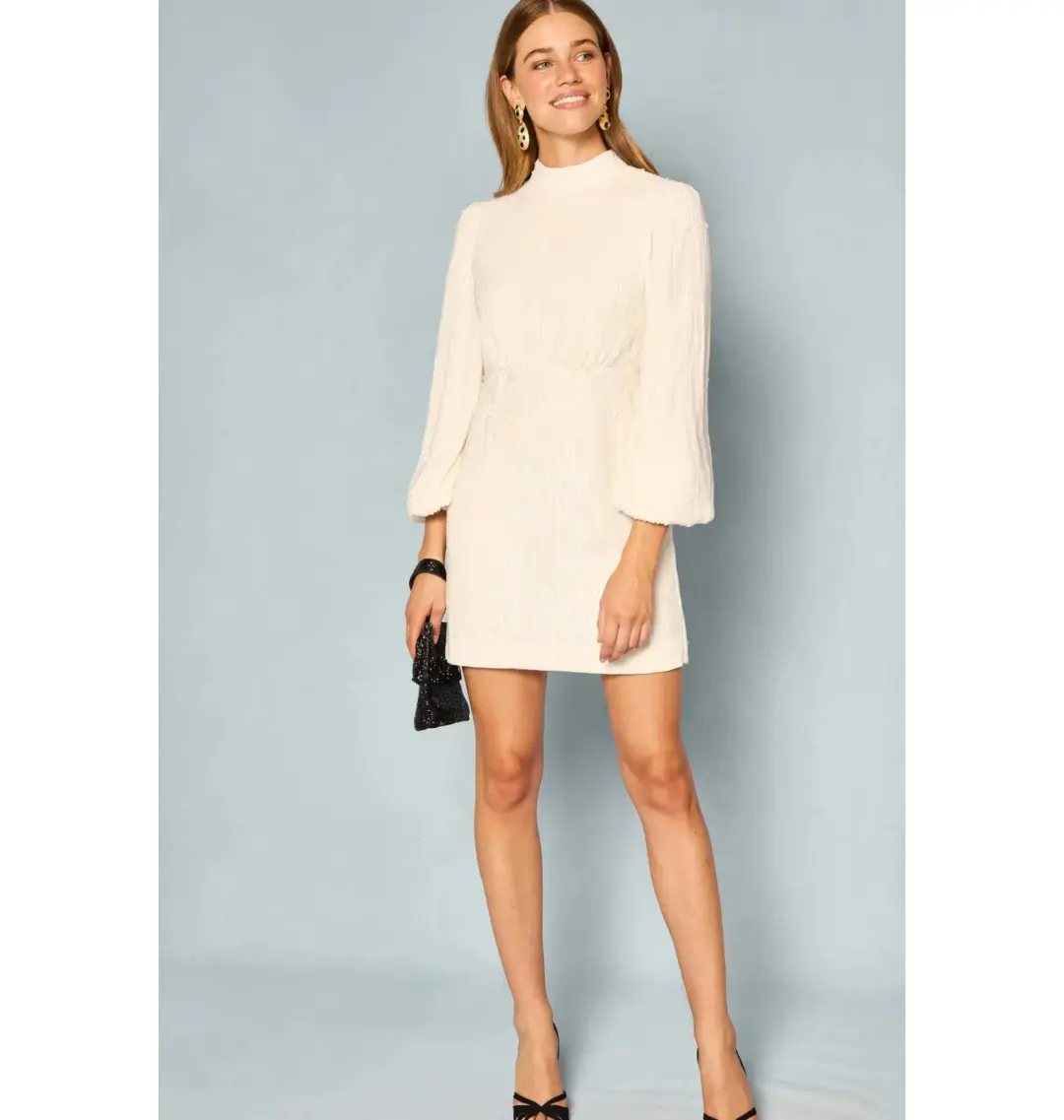 Rixo Lara Sequinned Mini Dress in Ivory Sequin Size UK 12 for rent on The Volte - main image