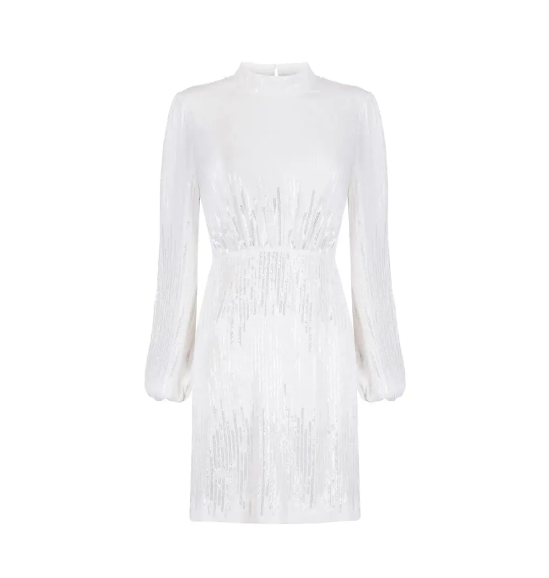 Rixo Lara Sequinned Mini Dress in Ivory Sequin Size UK 12 for rent on The Volte - main image