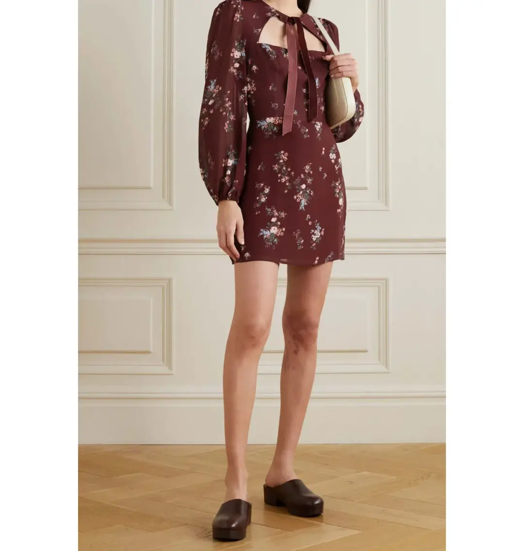 Reformation Terri Bow Dress Red Floral Size UK 12 for rent on The Volte - main image