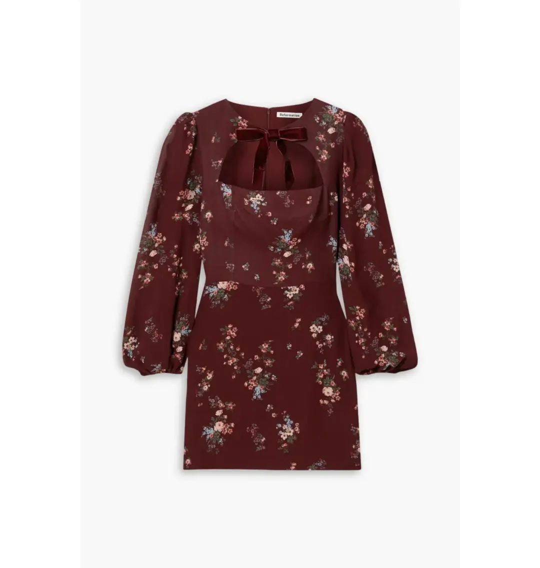 Reformation Terri Bow Dress Red Floral Size UK 12 for rent on The Volte - main image