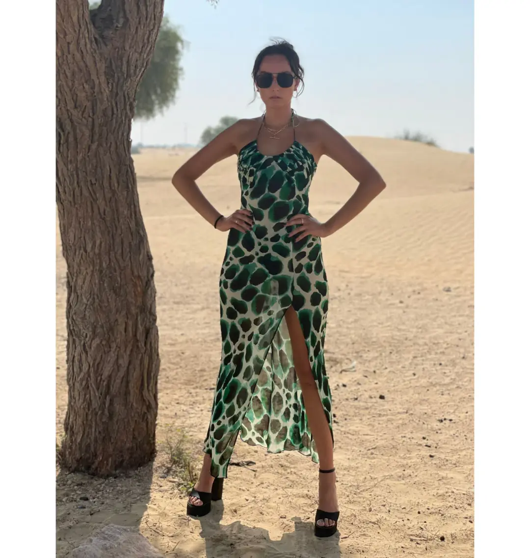 Rat & Boa Vivi Dress in Green Leopard Print Size UK 12 for rent on The Volte - main image