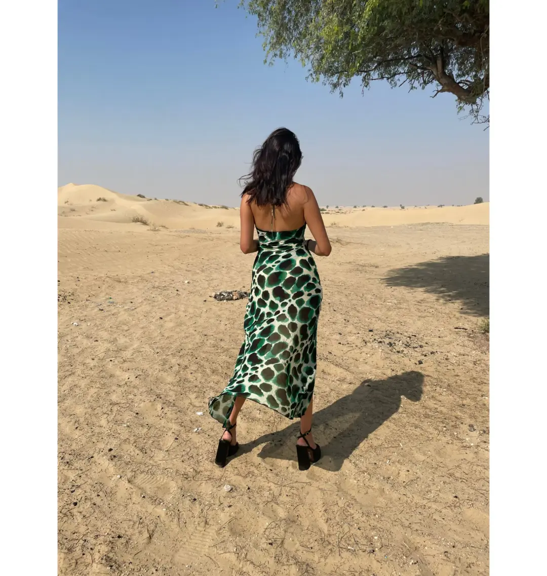 Rat & Boa Vivi Dress in Green Leopard Print Size UK 12 for rent on The Volte - main image