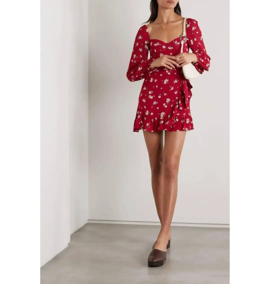 Reformation Cammi Mini Dress Red Floral Size UK 12 for rent on The Volte - main image
