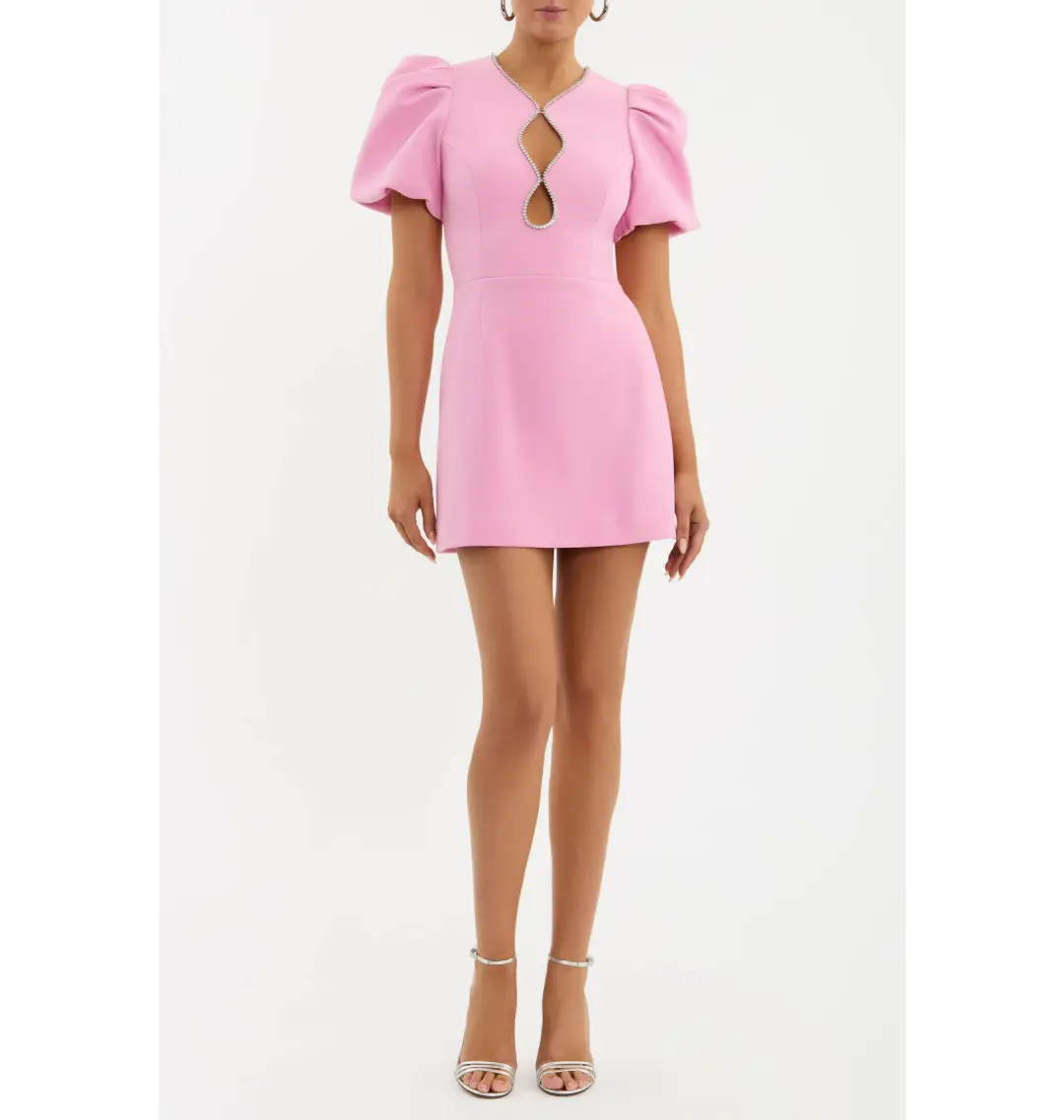 Rebecca Vallance Karina Puff Sleeve Mini Dress Pink Size UK 8 for rent on The Volte - main image