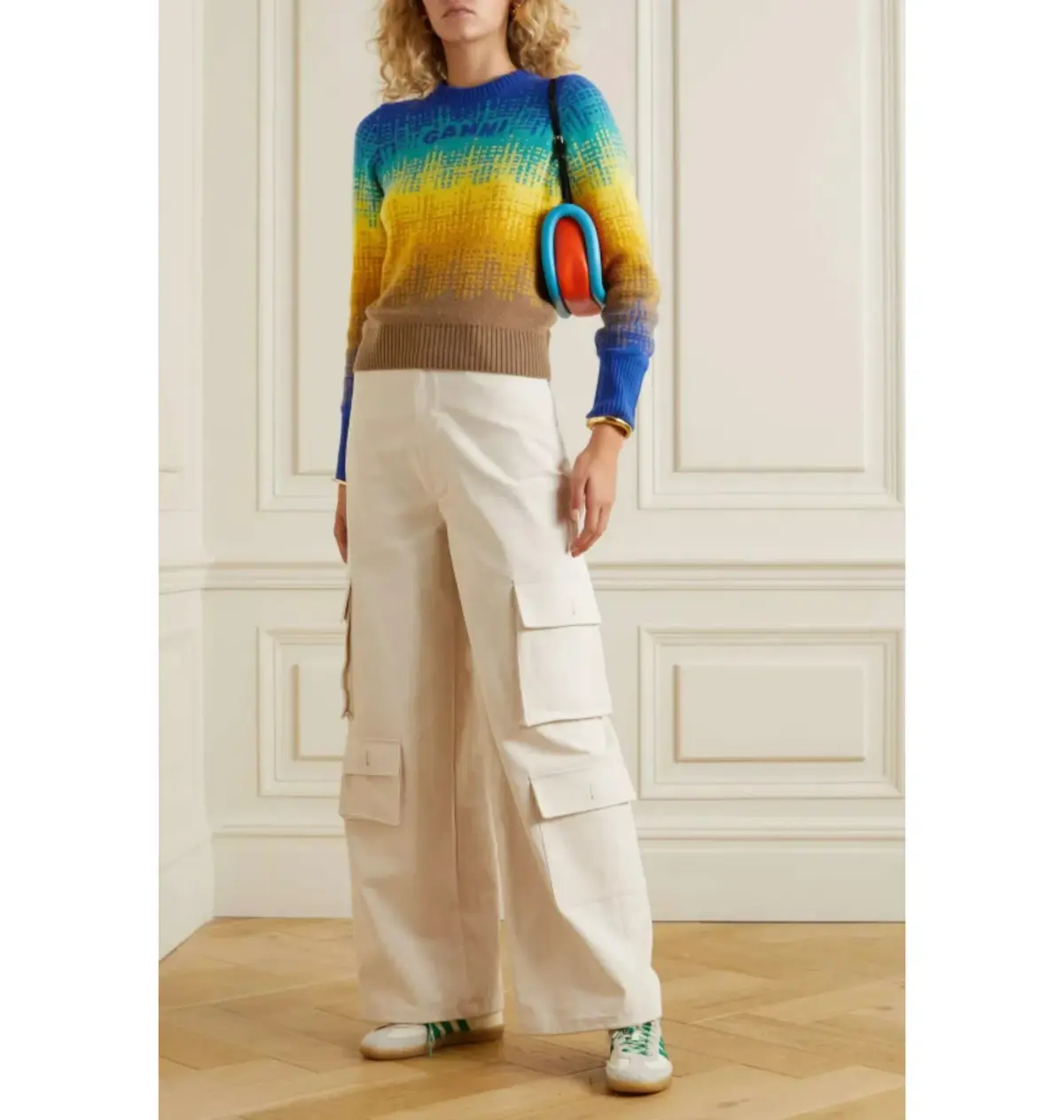 Ganni Intarsia Knit Jumper Blue Size UK 10 - Image 1