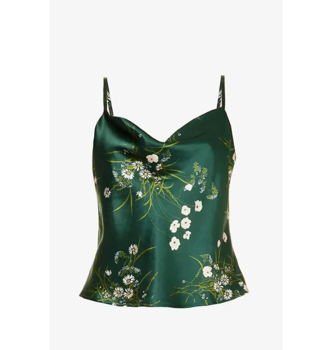 Reformation Renae Floral Silk-Satin Top Green Size UK 10 for rent on The Volte - main image