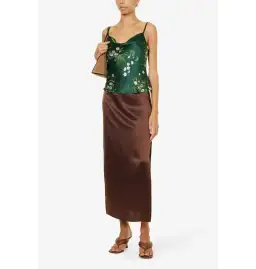 Reformation Renae Floral Silk-Satin Top Green Size UK 10 for rent on The Volte - image 1