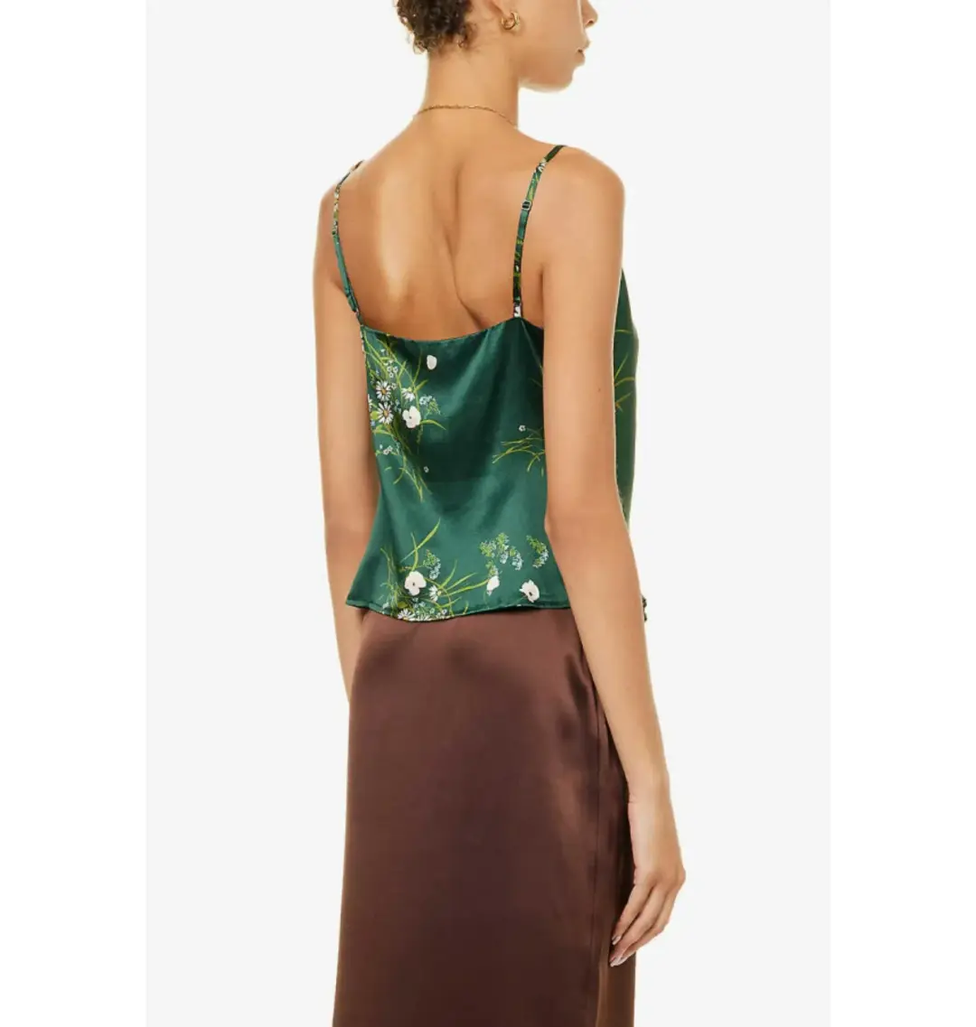 Reformation Renae Floral Silk-Satin Top Green Size UK 10 for rent on The Volte - main image