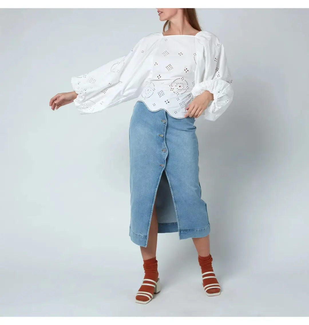 Ganni Broderie Anglais Blouse White Size UK 10 for rent on The Volte - main image