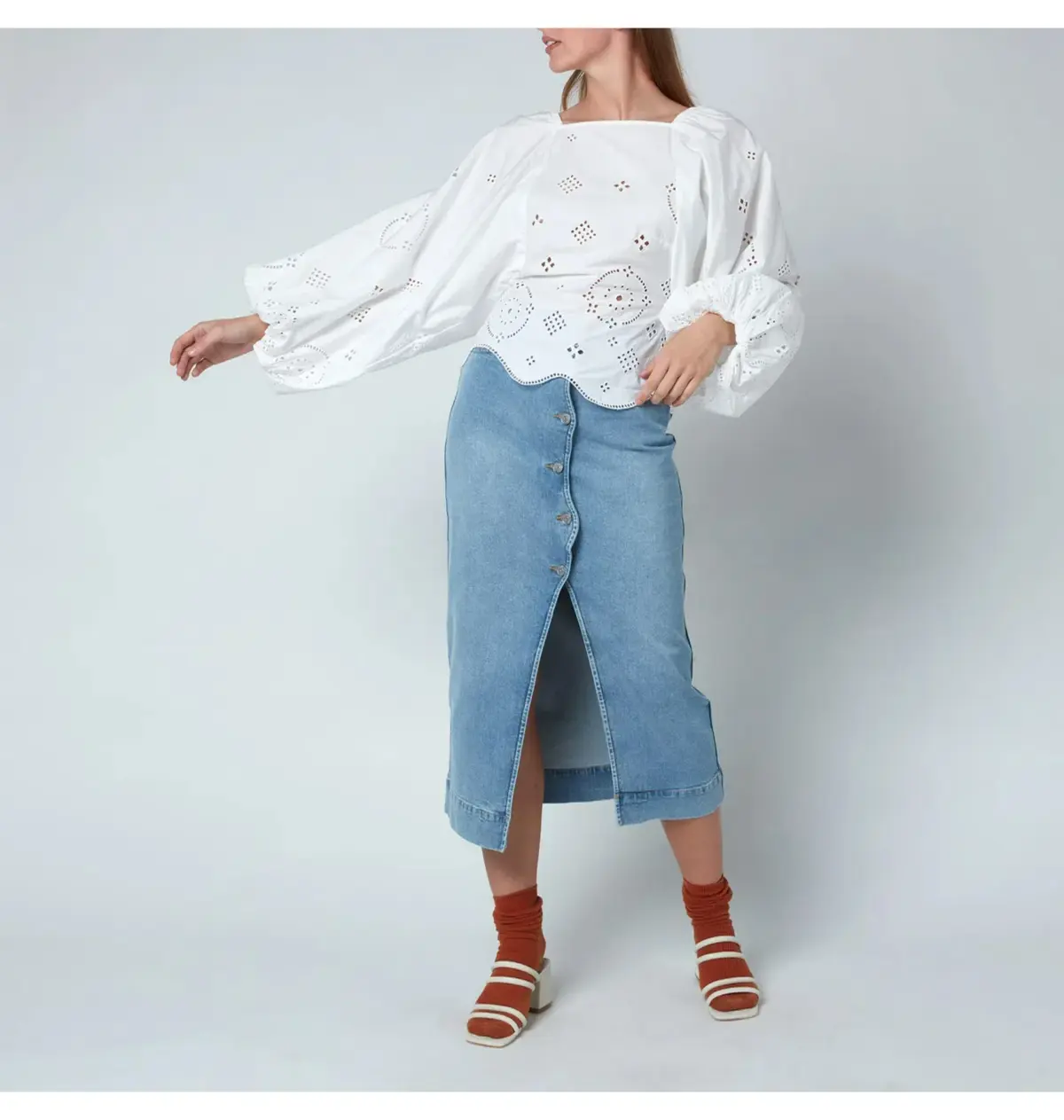 Ganni Broderie Anglais Blouse White Size UK 10 - Image 1