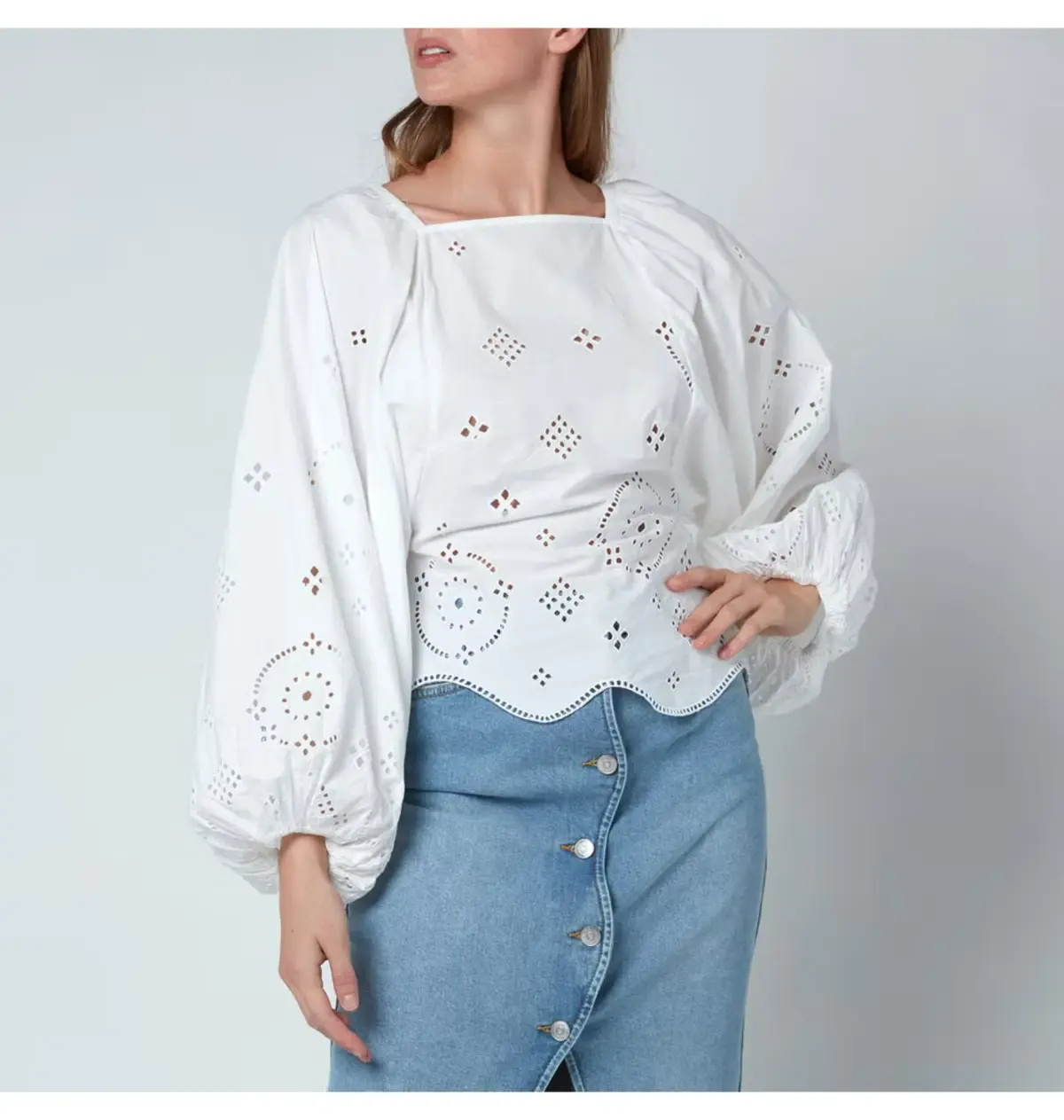 Ganni Broderie Anglais Blouse White Size UK 10 - Image 2