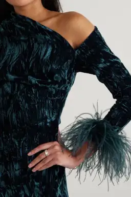 16Arlington Adelaide Velvet Feather Midi Dress Teal Size UK 12 for rent on The Volte - image 2