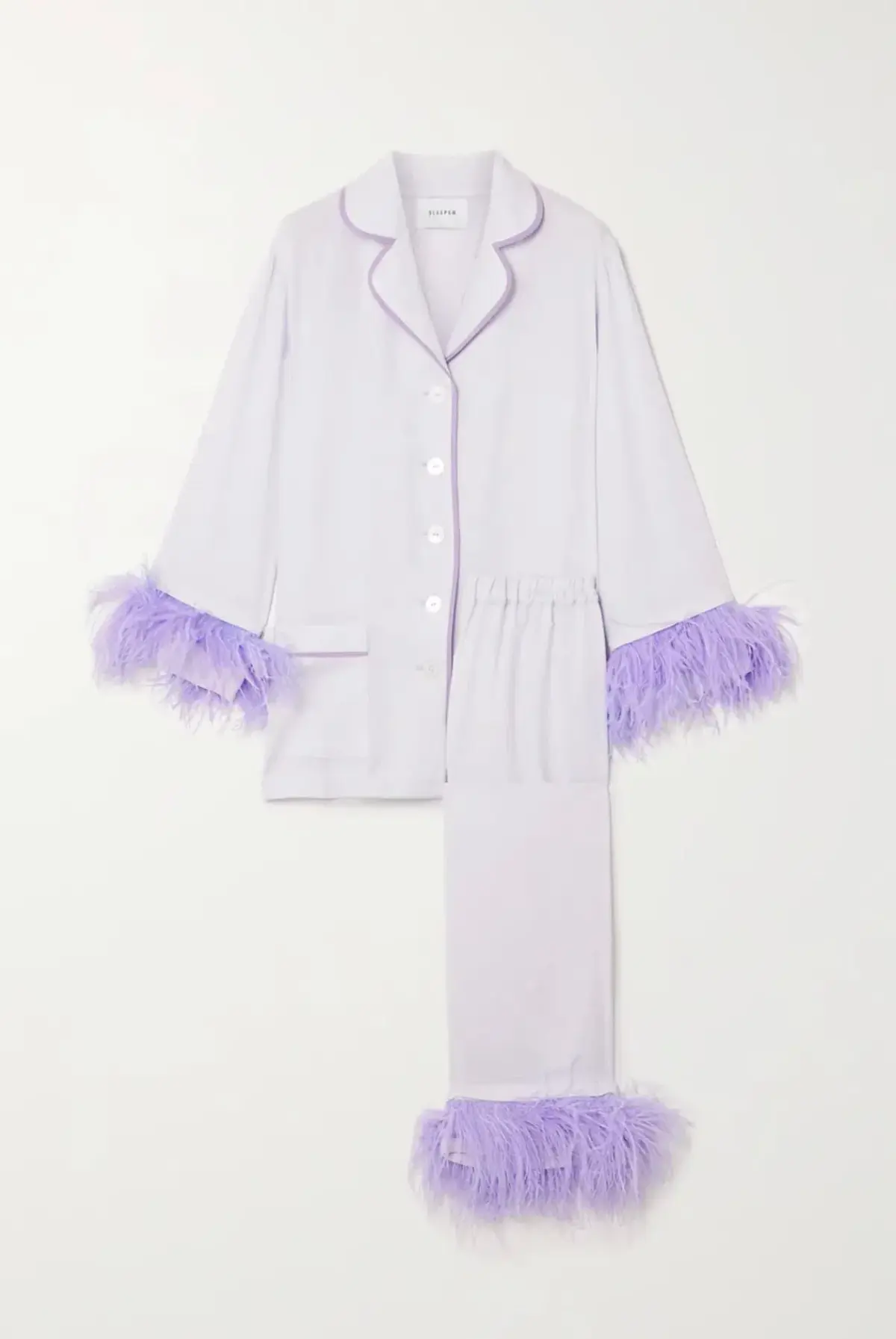 Sleeper Party Double Feather Trimmed Pyjama Set Lilac Size UK 10 - Image 5