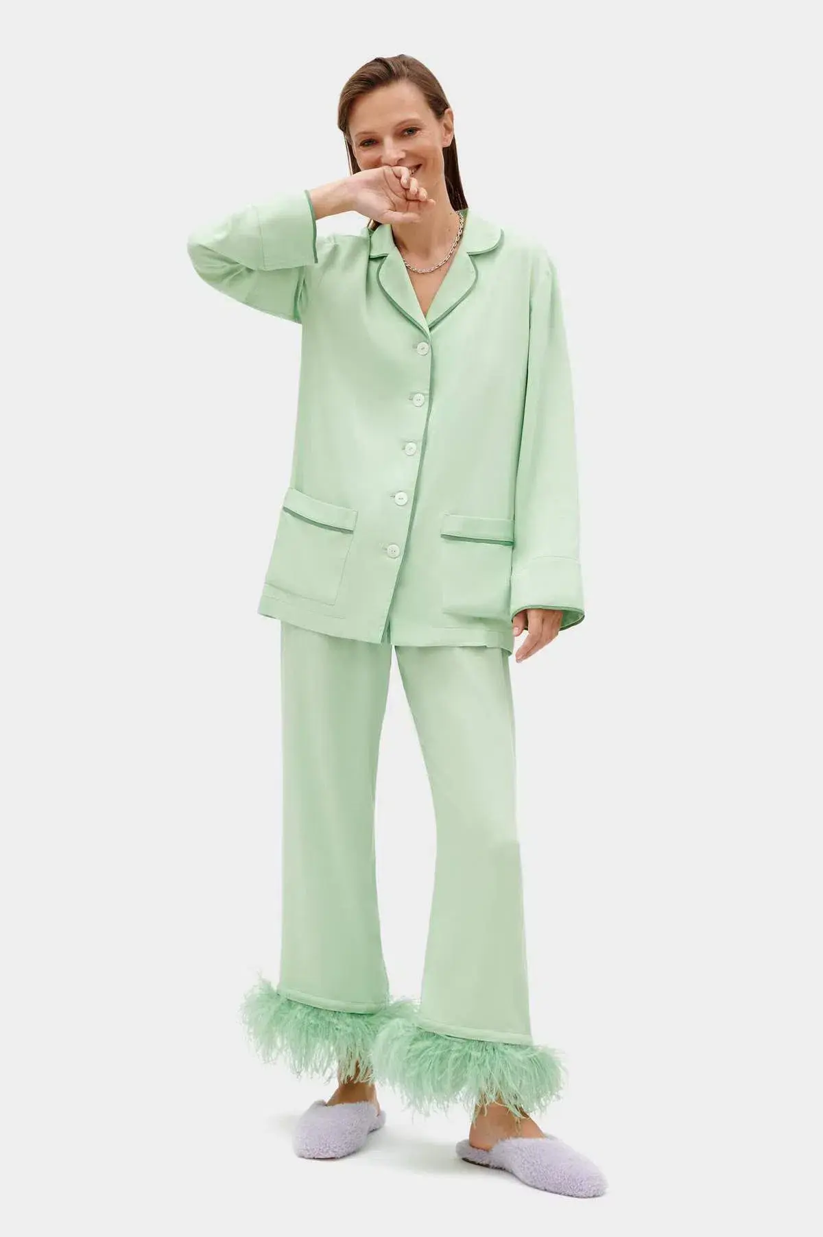 Sleeper Party Pyjama Set with Feathers Mint Green Size M / UK 10 - Image 1