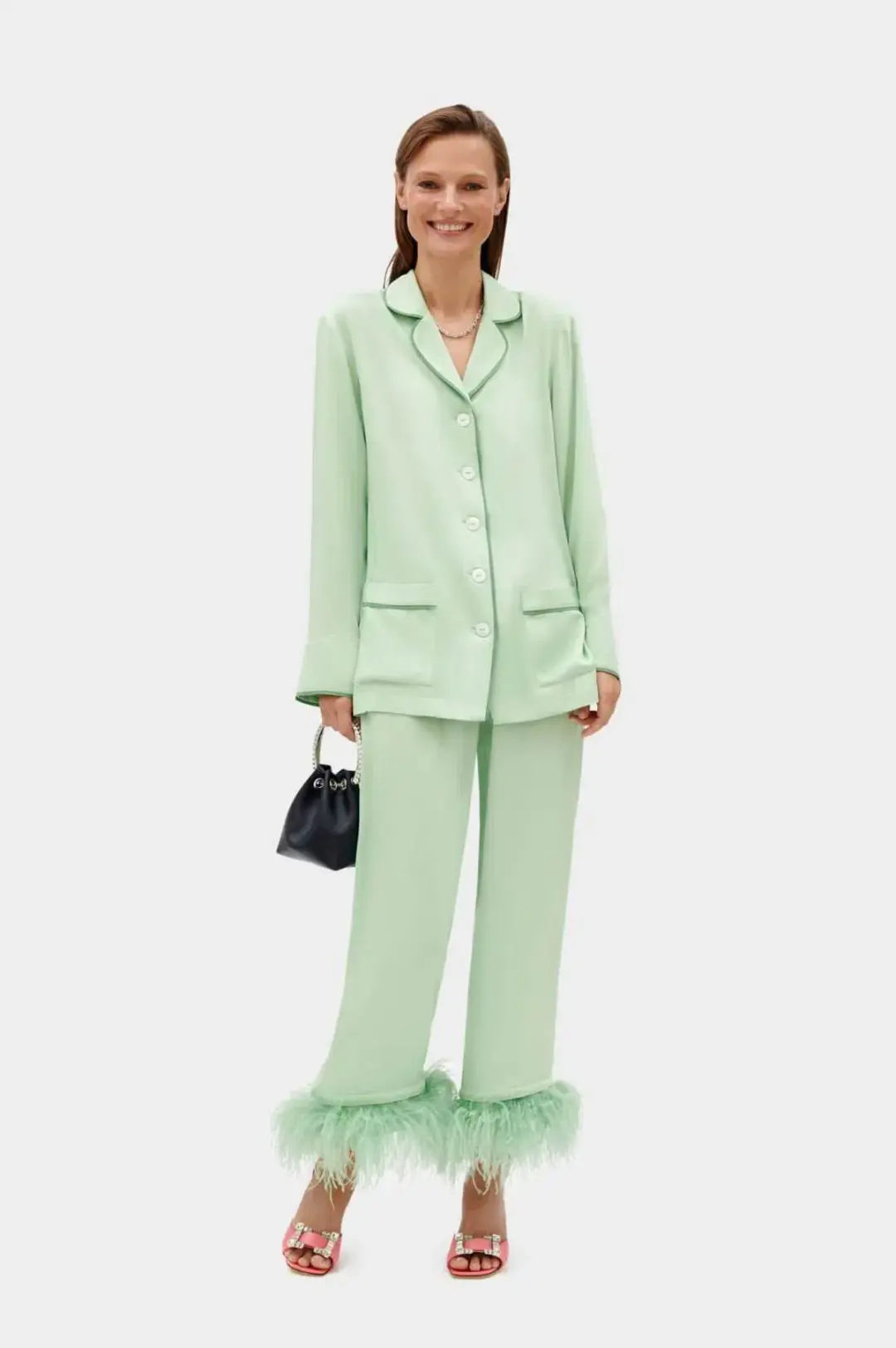 Sleeper Party Pyjama Set with Feathers Mint Green Size M / UK 10 for rent on The Volte - main image