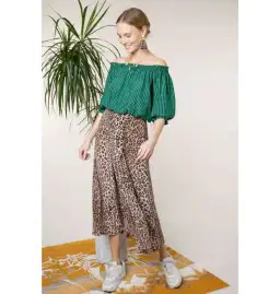 Rixo Georgia Silk Midi Skirt in Leopard Size UK 12 for rent on The Volte - image 1