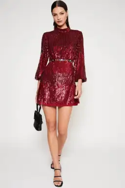 RIXO Samantha Mini Dress Maroon Size UK 12 for rent on The Volte - image 1