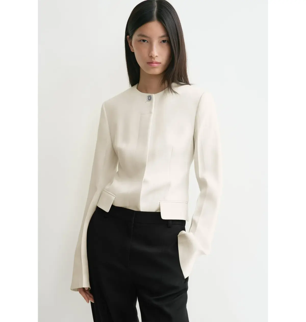 Totême Collarless Blazer Ecru Size UK 10 - Image 5