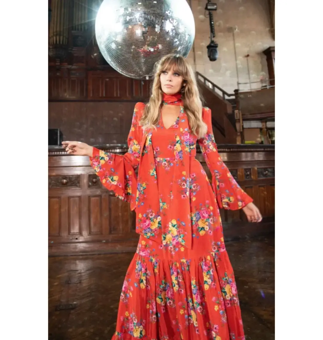 Queens of Archive Goldie Still Life Maxi Dress Red Floral Size UK 10 for rent on The Volte - main image