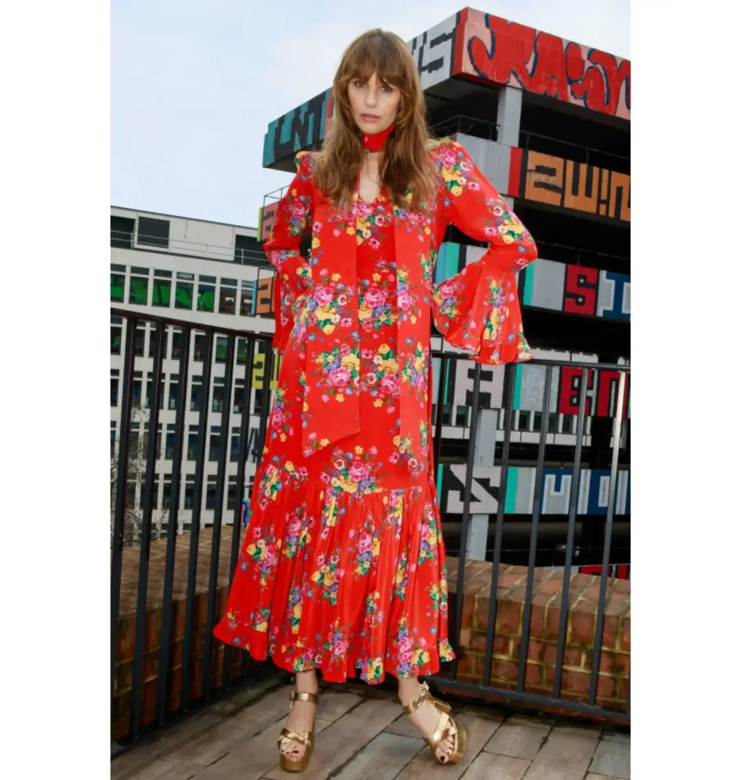 Queens of Archive Goldie Still Life Maxi Dress Red Floral Size UK 10 for rent on The Volte - main image