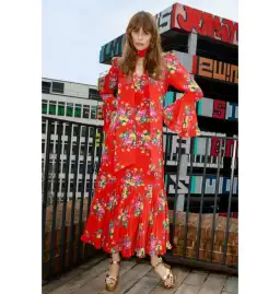 Queens of Archive Goldie Still Life Maxi Dress Red Floral Size UK 10 for rent on The Volte - image 1