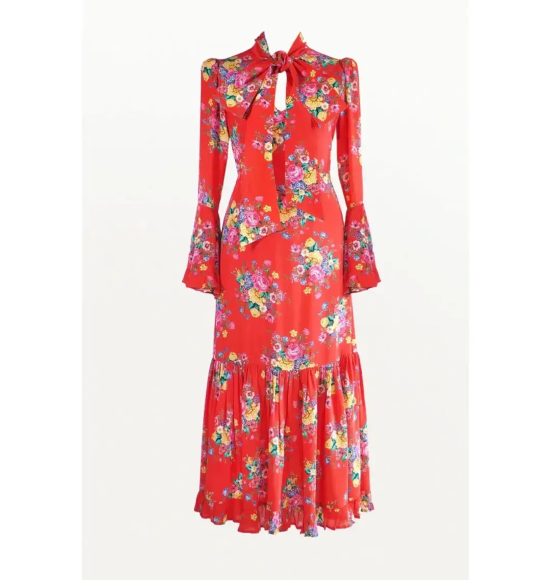 Queens of Archive Goldie Still Life Maxi Dress Red Floral Size UK 10 for rent on The Volte - main image