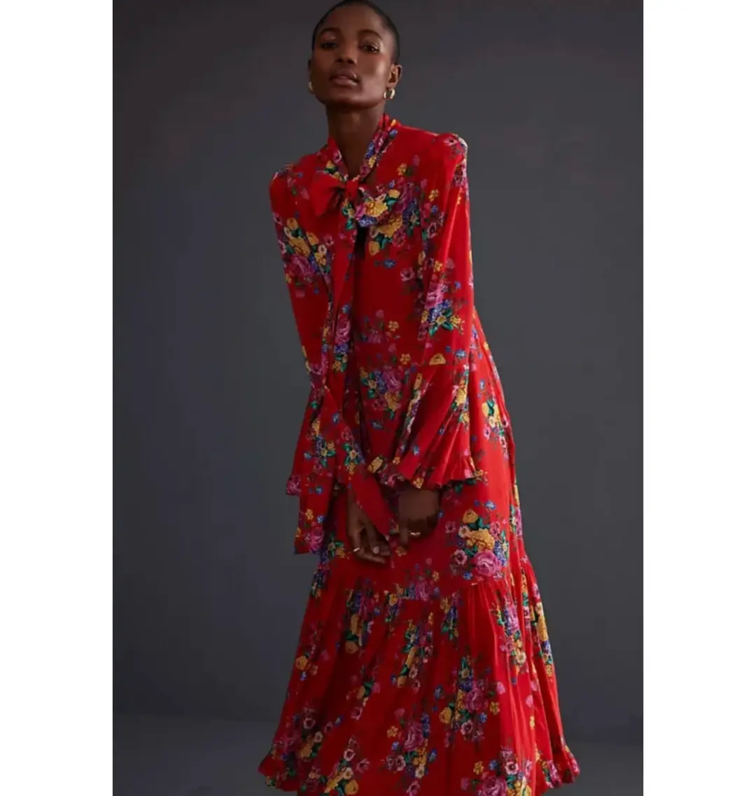 Queens of Archive Goldie Still Life Maxi Dress Red Floral Size UK 10 for rent on The Volte - main image