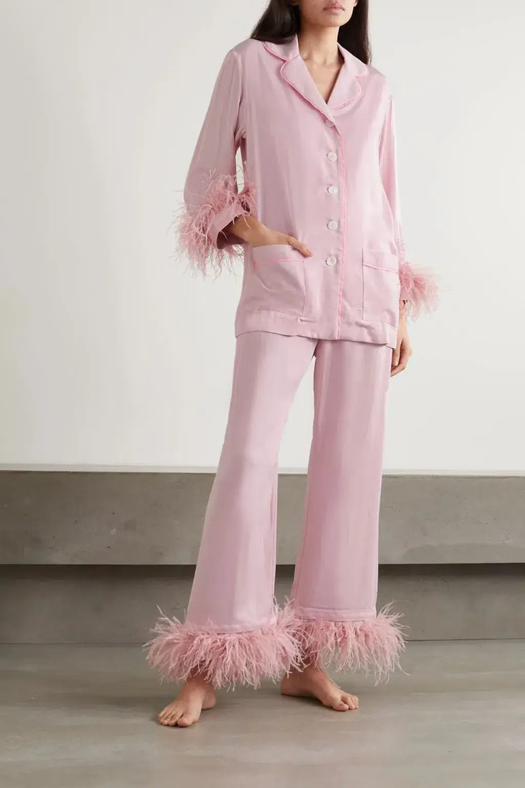 Sleeper Party Feather Trimmed Pajama Set Baby Pink Size M / UK 10 - Image 5
