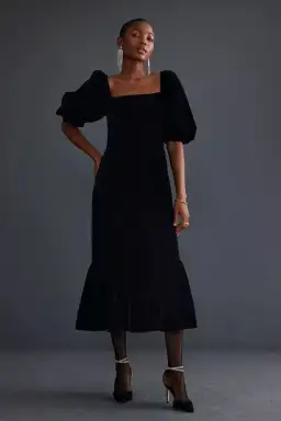 Queens of Archive Genie Velvet Midi Dress Black Size M / UK 10 for rent on The Volte - image 1
