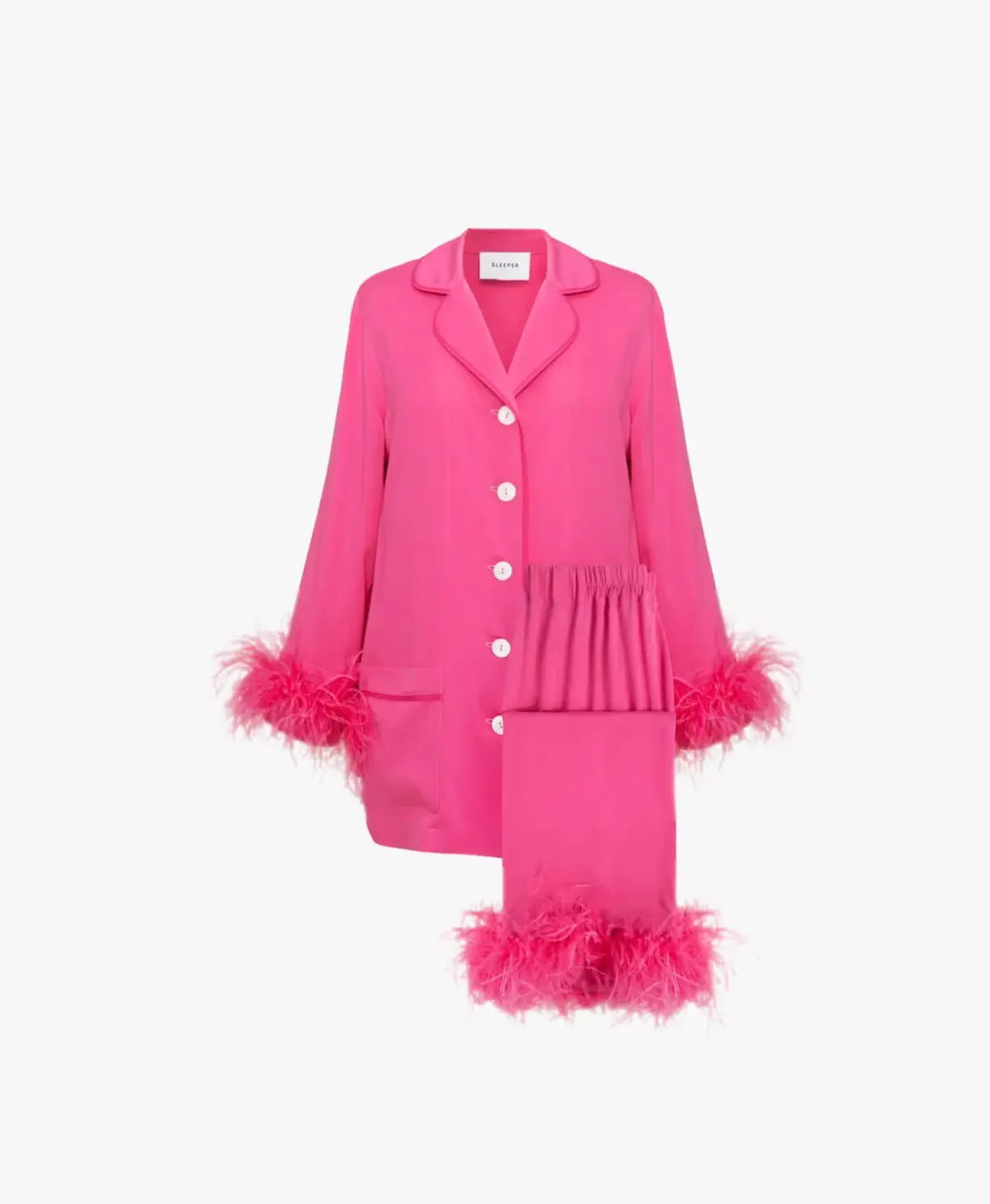 Sleeper Party Double Feathers Pajamas Set Hot Pink Size M / UK 10 - Image 7