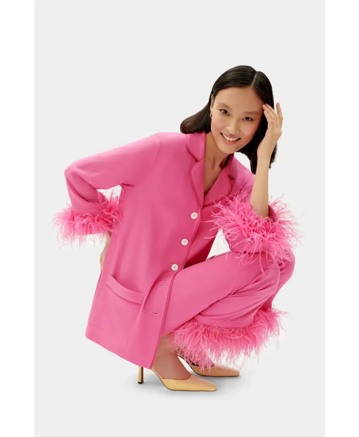 Sleeper Party Double Feathers Pajamas Set Hot Pink Size M / UK 10 - Image 4