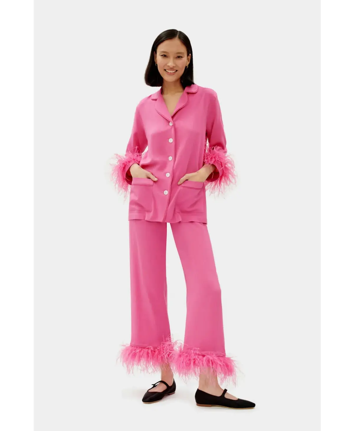 Sleeper Party Double Feathers Pajamas Set Hot Pink Size M / UK 10 - Image 5