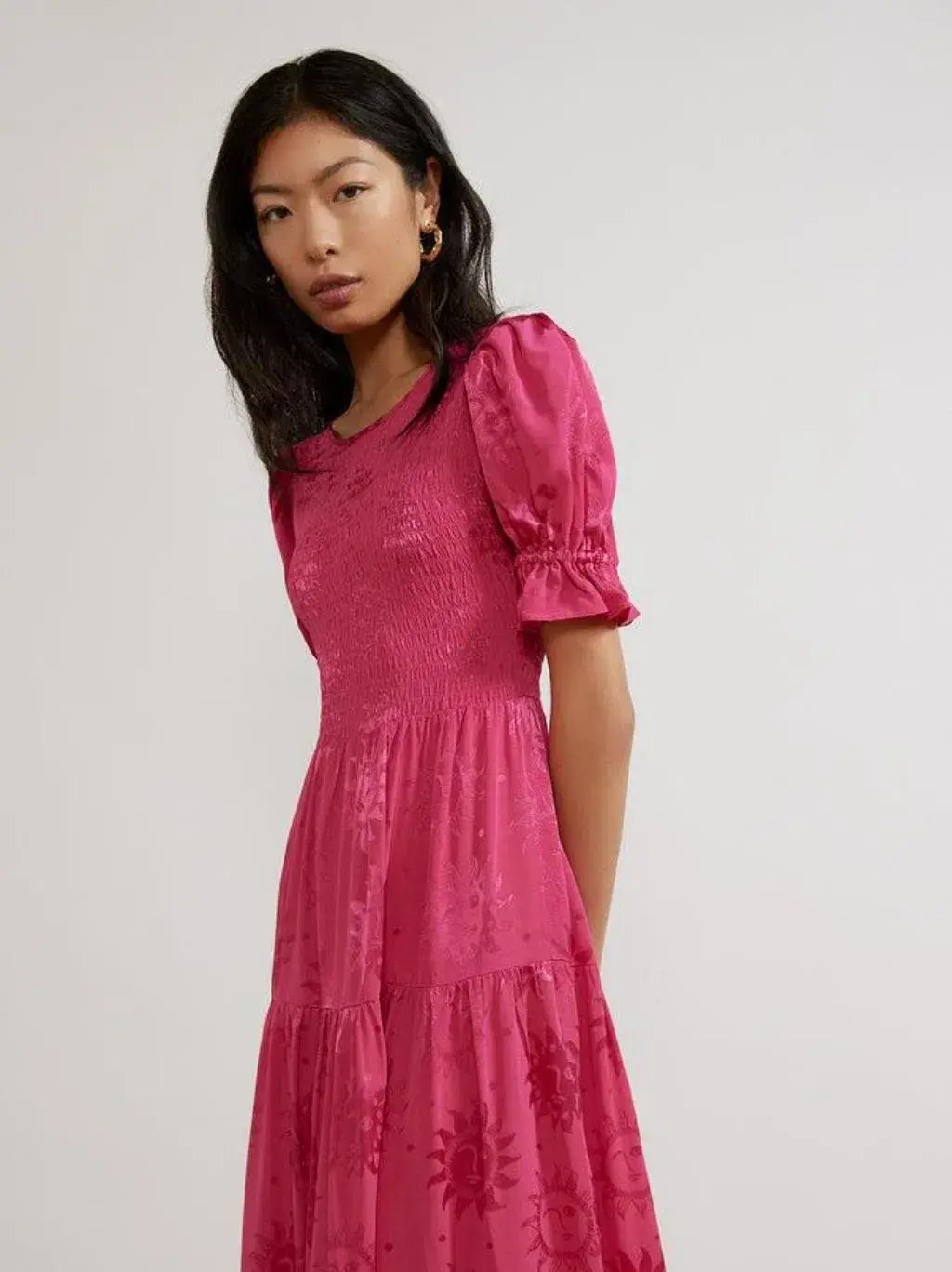Kitri Persephone Sungod Shirred Dress Pink Size UK 14 for rent on The Volte - main image